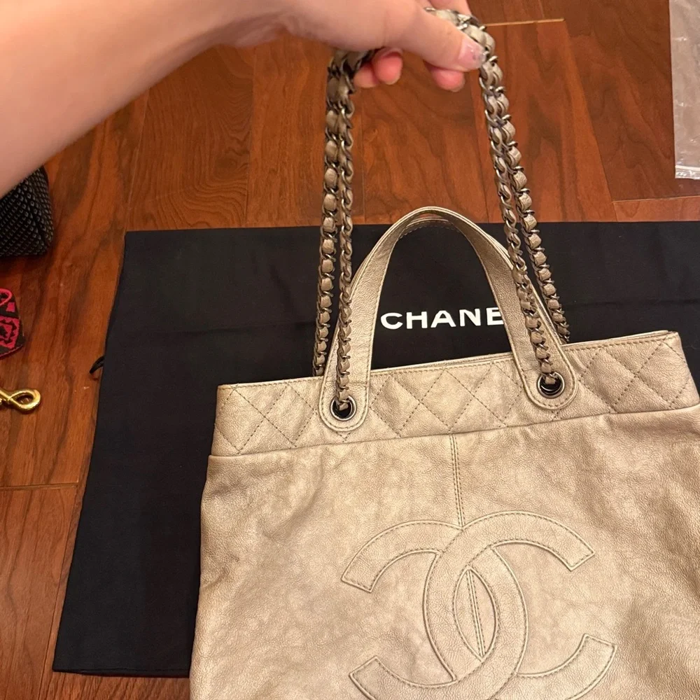 CHANEL CC GHW 2 Way Chain Shoulder Bag Calfskin Leather in Grey